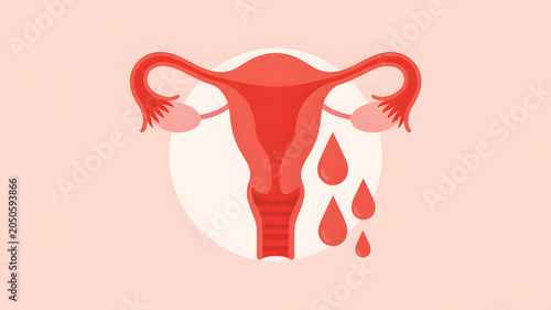 An illustration of a female reproductive system with menstrual blood flow