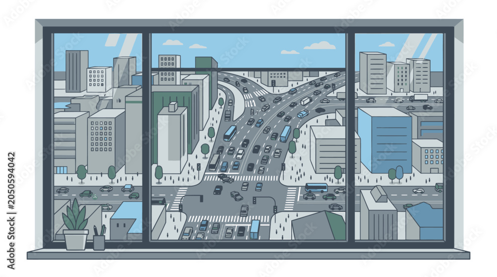 Obraz premium Cityscape View From Window Highrise.