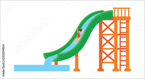 Quadro em tela Water slide with person and tower vector illustration