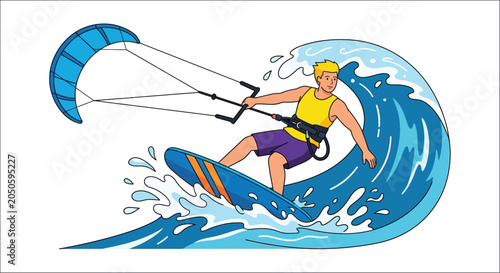 Foto Kitesurfer Riding A Wave Colorful Vector Illustration