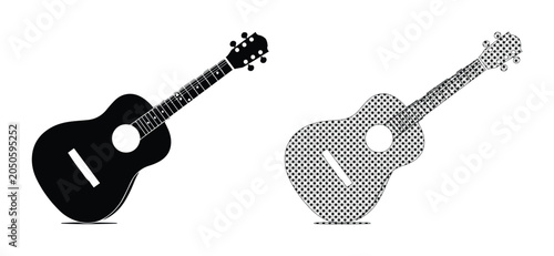 Photography Acoustic guitar silhouettes in black and halftone patterns, musical instrument v