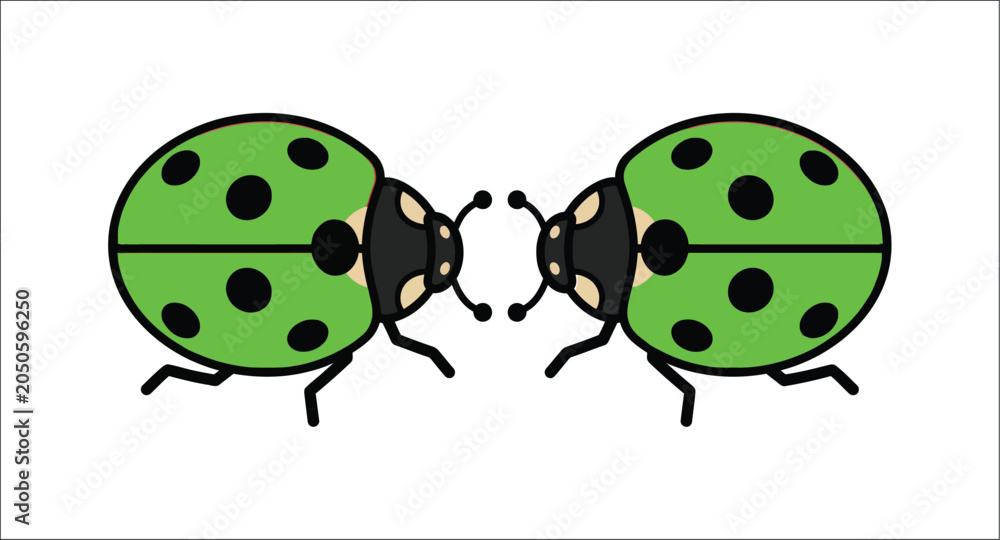 Fototapeta premium Two Green Ladybugs Facing Each Other Vector Illustration