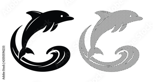 Tableau sur toile Dolphin jumping over ocean wave vector, minimalist sea animal silhouette logo, b