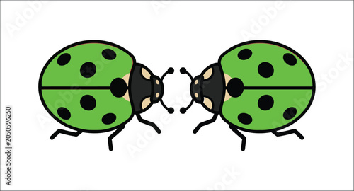 Foto Two Green Ladybugs Facing Each Other Vector Illustration