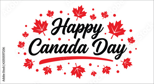 Foto Red Maple Leaves And Canada Day Typography On White Background