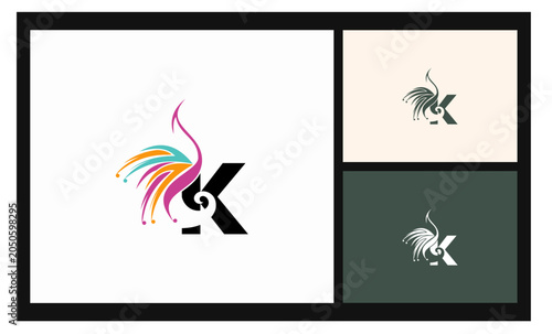 peacock symbol stockvector letter K logo