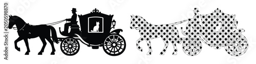 Canvastavla Elegant horse-drawn carriage vector illustration, classic royal coach silhouette