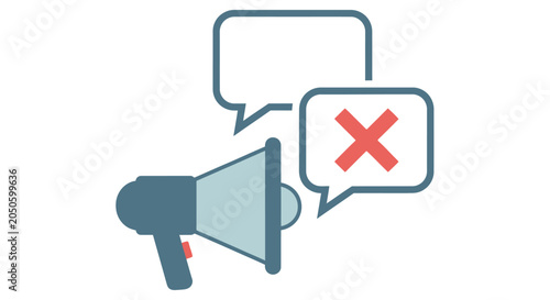 Foto Muted megaphone with rejected speech bubble