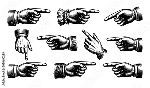 Fotografía Vintage forefinger pointing hand sketch vector collection