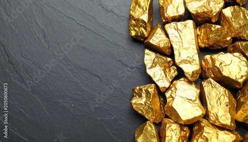 Gold nuggets on black background, business and treasure concept.