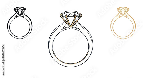 Bild auf Leinwand Diamond Ring Design Sketches - Engagement Ring Line Art & Gold Rendering