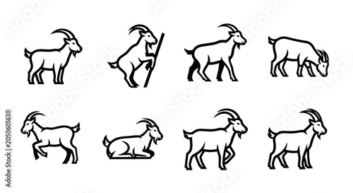 Bild auf Leinwand Set of Black and White Goat Line Art Illustrations in Various Poses