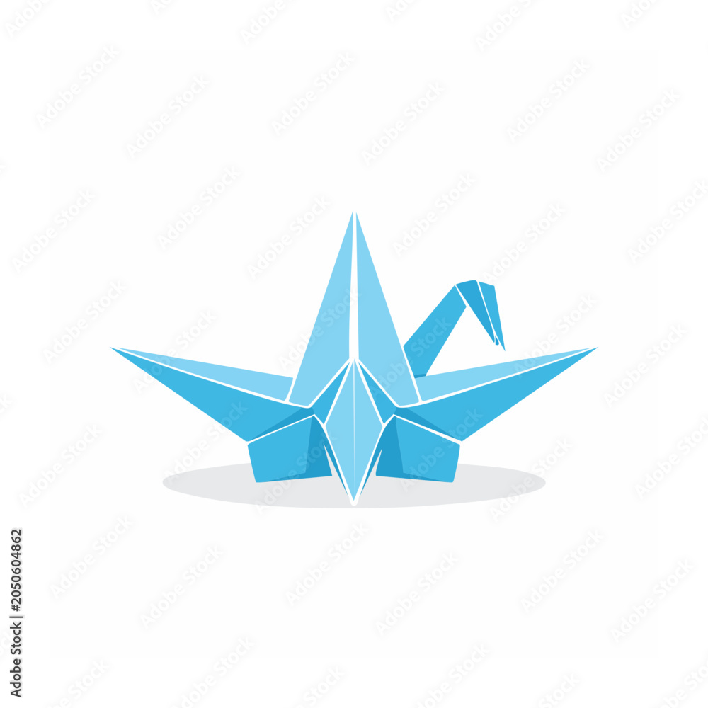 Fototapeta premium Blue origami crane on white background