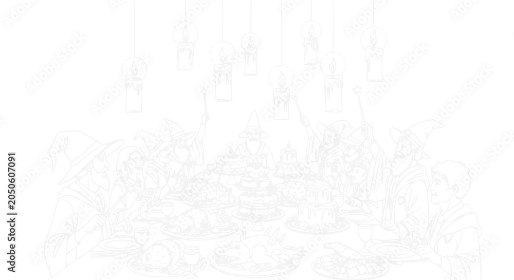 Obraz premium Whimsical Magical Feast, Wizards Gathering, Enchanted Table Setting, Fantasy Celebration, Candlelight Dinner