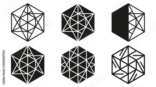 Geometric Hexagon Patterns Set, Sacred Geometry, Abstract Design Elements