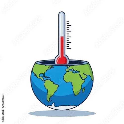 Thermometer showing rising temperature on a globe illustration