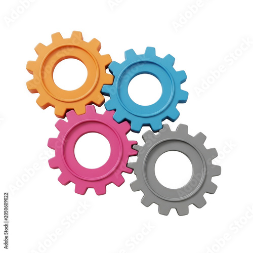 Colorful collection of interlocking plastic gears in various sizes