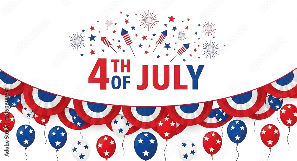 Obraz premium Patriotic 4th of july celebration background with fireworks and balloons