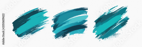 Teal brush strokes isolated on transparent background for design