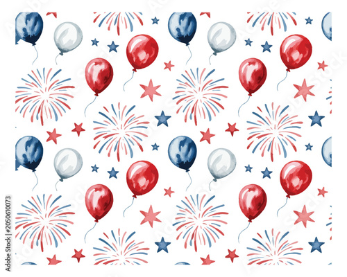 watercolor Festive 4th of July American seamless pattern vector illustration isolated on white background