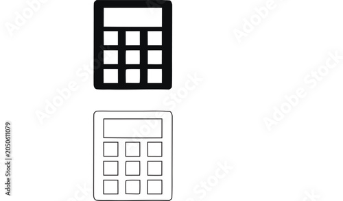 Electronic Calculator Silhouette and Outline Minimalist Icon Set