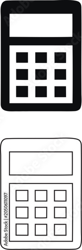 Electronic Calculator Silhouette and Outline Minimalist Icon Set
