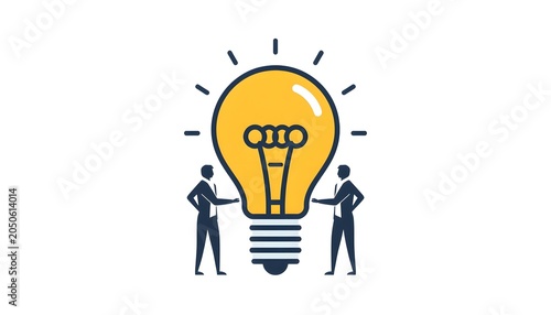 Dark Blue Startup Teamwork Icon with Creative Idea Bulb Symbol
