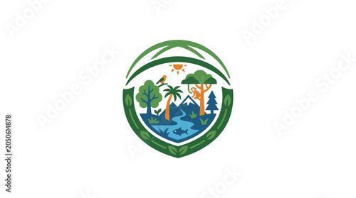 Photography Eco-friendly nature logo, lush landscape, conservation symbol, green environment