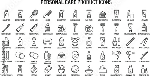 Tableau sur toile Personal Care Product Icons - Outline Style