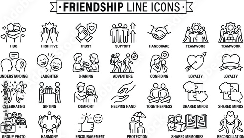 Εκτύπωση καμβά Friendship Line Icons: Hug Trust Support and Togetherness