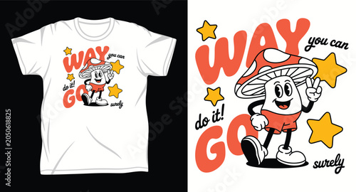 Tableau sur toile Retro mushroom character way you can go surely t shirt design illustration