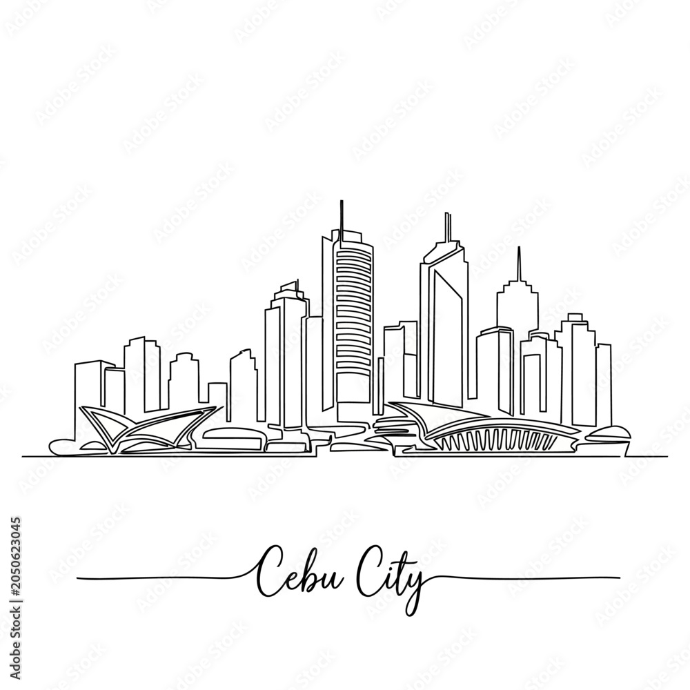 Obraz premium Cebu City Skyline: Minimalist Line Art of Skyscrapers and Structures