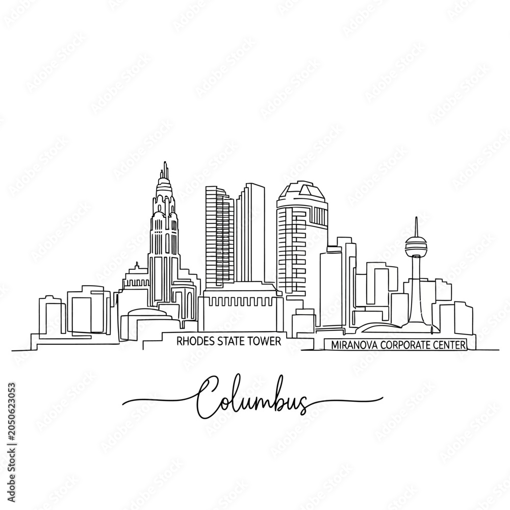Fototapeta premium Columbus Ohio Skyline Outline Illustration with City Name