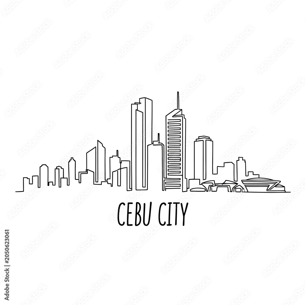 Fototapeta premium Cebu City Skyline, Philippines - Linear Illustration