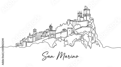 San Marino Cityscape Sketch: Outline of Historic Fortification