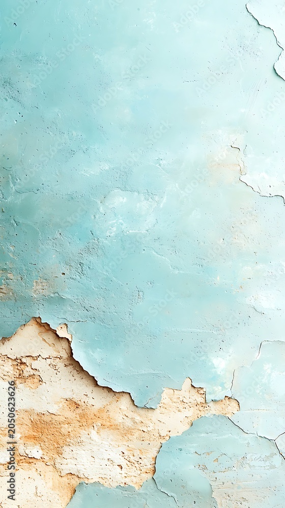 Fototapeta premium Textured blue and beige painted wall with peeling paint and weathered surface for artistic background