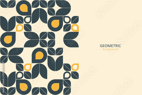 Elegant geometric floral background with retro-inspired navy and mustard motifs framing a clean central copy space, ideal for branding, posters, packaging, and modern design.
