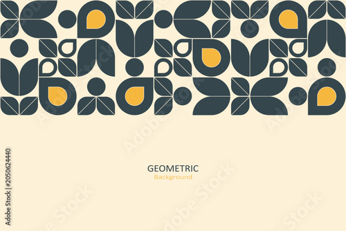 Elegant geometric floral background with retro-inspired navy and mustard motifs framing a clean central copy space, ideal for branding, posters, packaging, and modern design.