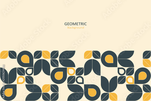 Elegant geometric floral background with retro-inspired navy and mustard motifs framing a clean central copy space, ideal for branding, posters, packaging, and modern design.