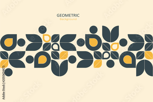 Elegant geometric floral background with retro-inspired navy and mustard motifs framing a clean central copy space, ideal for branding, posters, packaging, and modern design.