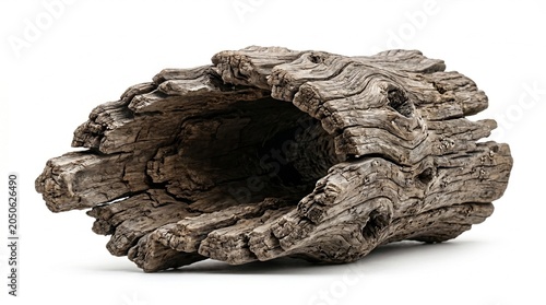 Schilderij op canvas Driftwood log with hollow center isolated on white background