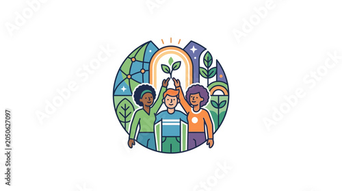 Fotografie Diverse Group of People Holding Up a Plant for Environmental Sustainability