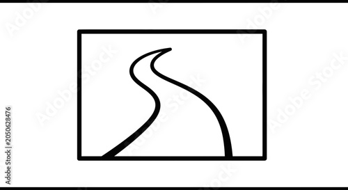 Curving Road Illustration, Black and White Line Art, Simple Graphic Design