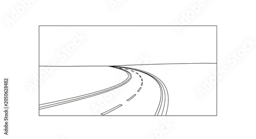 Curving Road Leading to Horizon, Perspective View, Empty Highway, Travel Concept