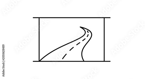 Curving Road Leading into Horizon, Abstract Line Art Illustration
