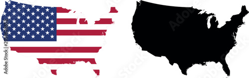 Bild auf Leinwand United States Map Icons Set, American Flag and USA Silhouette Vector Design