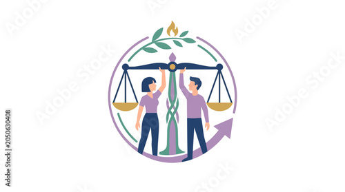 Equality and Justice Concept with Man and Woman Holding Scales