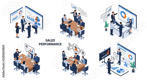 Business meeting, sales performance analysis, teamwork, strategy