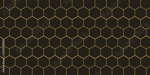 Fotografie Hexagon technology black dan berwarna emas honeycomb abstract background