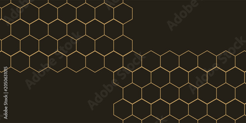 Fotografie Hexagon technology black dan berwarna emas honeycomb abstract background